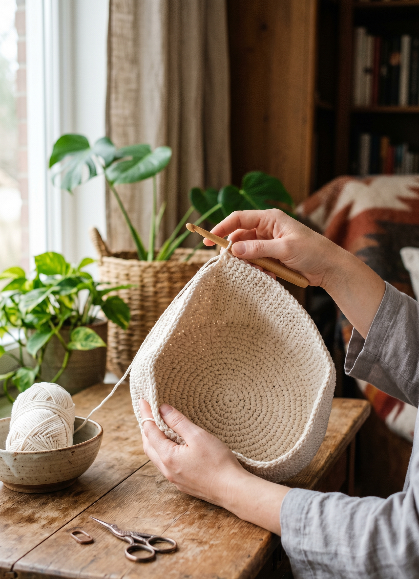 Seiten der Tote Bag hochhäkeln und mit Maschenmarkierern arbeiten